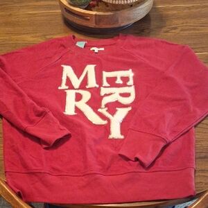 Maurices Red Crewneck Sweater with 'Merry' Design